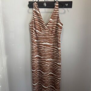 Brown and White Zebra Print Satin-Like Dress